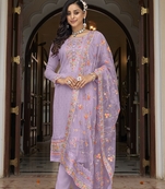 Lavender Faux Georgette Treandy Suit