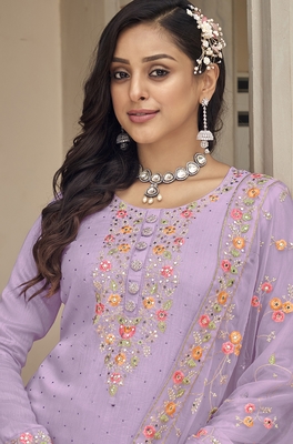 Lavender Faux Georgette Treandy Suit 2