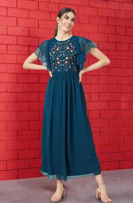 Trendmalls Morpeach Faux Georgette Embroidered Anarkali Festive Casual Premium Kurtis 1