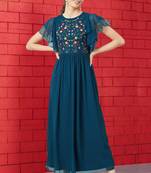 Trendmalls Morpeach Faux Georgette Embroidered Anarkali Festive Casual Premium Kurtis