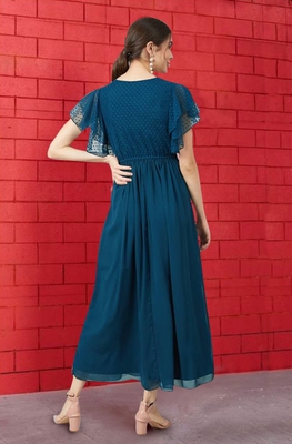 Trendmalls Morpeach Faux Georgette Embroidered Anarkali Festive Casual Premium Kurtis 2