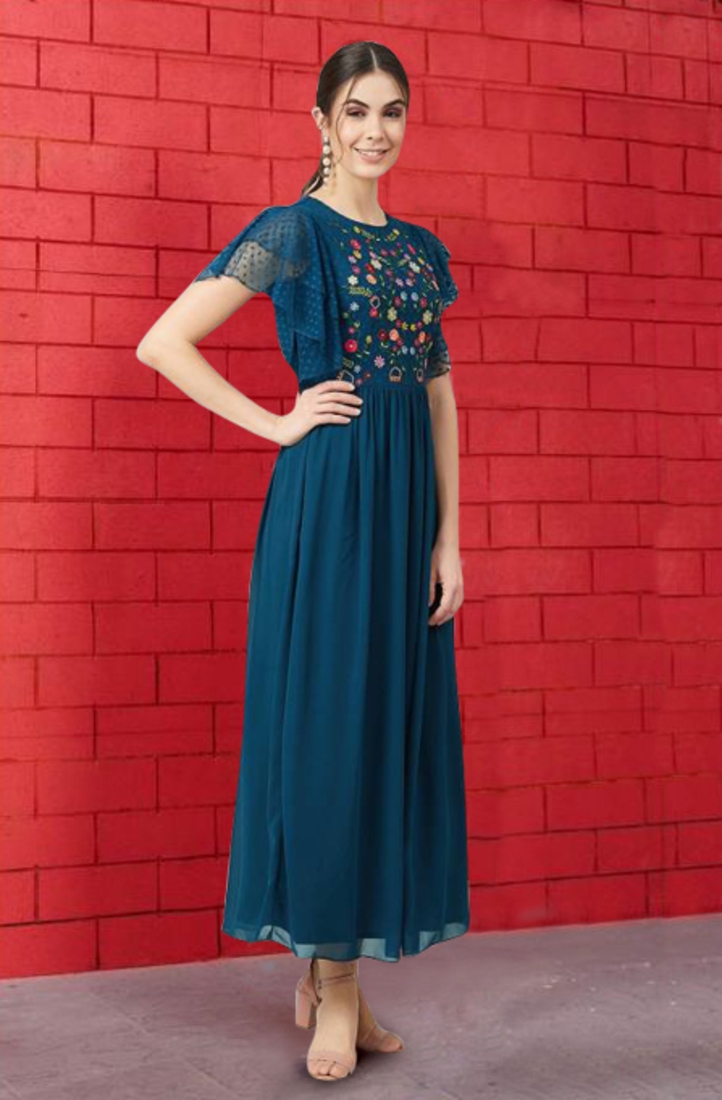 Trendmalls Morpeach Faux Georgette Embroidered Anarkali Festive Casual Premium Kurtis