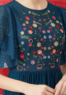 Trendmalls Morpeach Faux Georgette Embroidered Anarkali Festive Casual Premium Kurtis 5