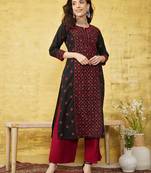 Hand Embroidered Black & Red Cotton Lucknowi Chikankari Indian Women Straight Kurta
