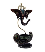 Trinity Craft Iron Black Painted Ganesha Tea Light |Table Decor | Wall Decor | Table showpiece | Home Showpiece
