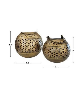 Trinity Craft Iron Antique Handi Hanging T-Light Holder Set Of 2 | Table Decor | Wall Decor | Table showpiece 2
