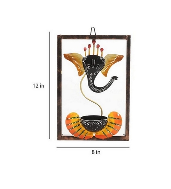 Trinity Craft Iron Handpainted Yellow Ganesh T-Light In Frame Wall Art | Table Decor | Wall Decor | Table Home Showpiece 1