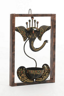 Trinity Craft Iron Handpainted Black & Golden Ganesh T-Light In Frame Wall Art | Table Decor | Wall Decor