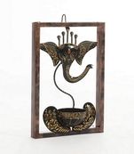 Trinity Craft Iron Handpainted Black & Golden Ganesh T-Light In Frame Wall Art | Table Decor | Wall Decor
