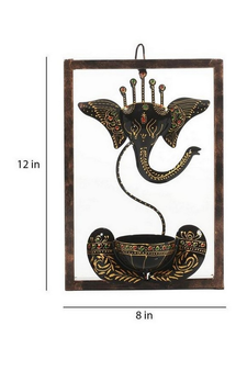 Trinity Craft Iron Handpainted Black & Golden Ganesh T-Light In Frame Wall Art | Table Decor | Wall Decor