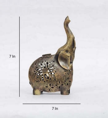 Trinity Craft Iron Antique Painted Tea Light Elephant Animal Figurine | Table Decor | Wall Decor | Table showpiece 1