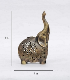 Trinity Craft Iron Antique Painted Tea Light Elephant Animal Figurine | Table Decor | Wall Decor | Table showpiece