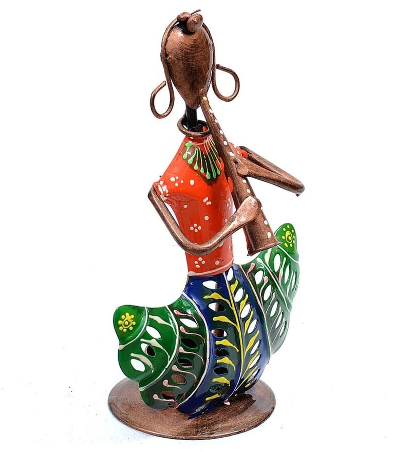 Trinity Craft Iron Multicolour Lady Musician T-Light Holder | Table Decor | Wall Decor | Table showpiece |Home Showpiece
