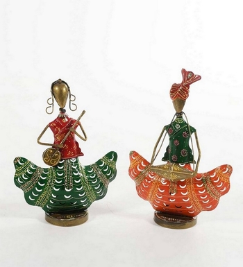 Trinity Craft Iron Multicolour Couple Musician T-Light Holder | Table Decor | Wall Decor |Table showpiece Home Showpiece 1
