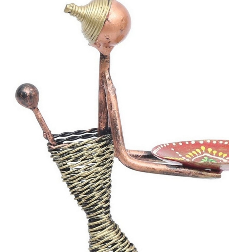 Trinity Craft Iron Multicolour Lady With Kid Single T-Light Holder | Table Decor | Wall Decor | Table Home Showpiece