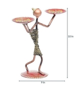 Trinity Craft Iron Multicolour Lady With Kid Double T-Light Holder | Table Decor | Wall Decor | Table Home Showpiece