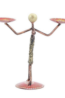 Trinity Craft Iron Multicolour Lady With Kid Double T-Light Holder | Table Decor | Wall Decor | Table Home Showpiece