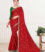 Indian Women Red Zomato Silk Fancy Border with Foil Work Saree