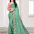 Indian Women Turquoise Green Soft Orgenza Swarovski Work Embroidery Saree