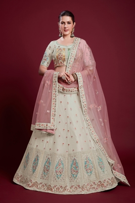 Off-white embroidered georgette semi stitched lehenga 1