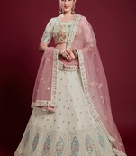 Off-white embroidered georgette semi stitched lehenga