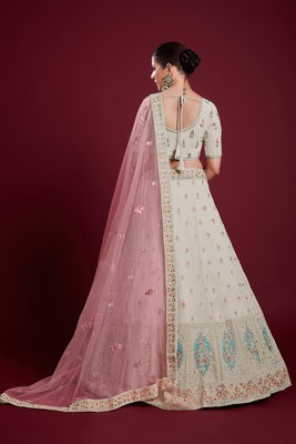 Off-white embroidered georgette semi stitched lehenga 4