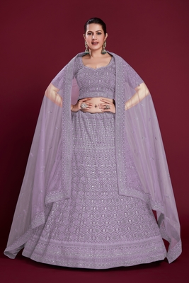 Lilac embroidered georgette semi stitched lehenga 1