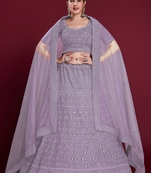 Lilac embroidered georgette semi stitched lehenga