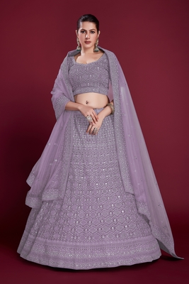Lilac embroidered georgette semi stitched lehenga 2