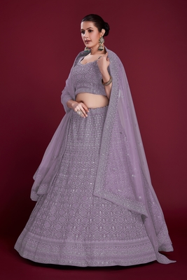 Lilac embroidered georgette semi stitched lehenga 3