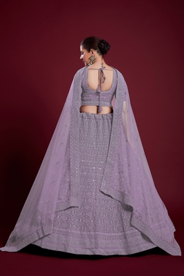 Lilac embroidered georgette semi stitched lehenga 4