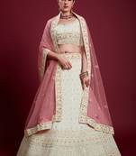 Off-white embroidered georgette semi stitched lehenga