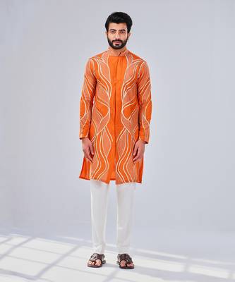 Sunrise Orange Cotton Silk Kurta 1