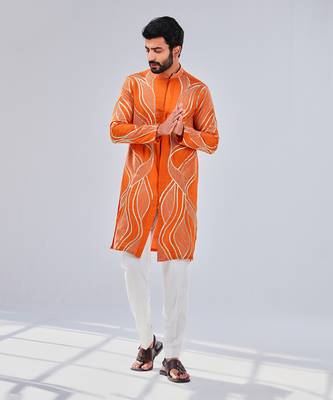Sunrise Orange Cotton Silk Kurta 3