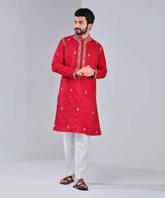 Pompeian Red Cotton Silk Kurta 1