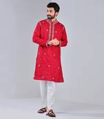 Pompeian Red Cotton Silk Kurta