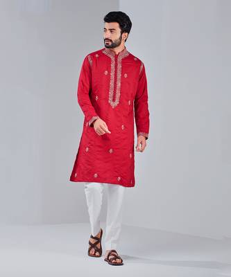 Pompeian Red Cotton Silk Kurta 3