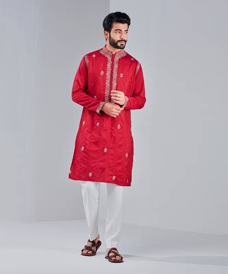 Pompeian Red Cotton Silk Kurta 4