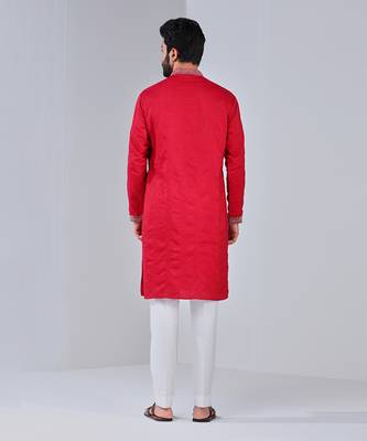 Pompeian Red Cotton Silk Kurta 5