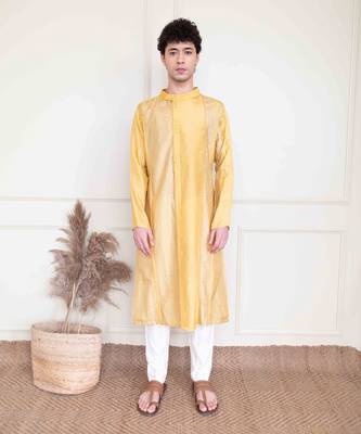 Mustard Cotton Silk Kurta 1