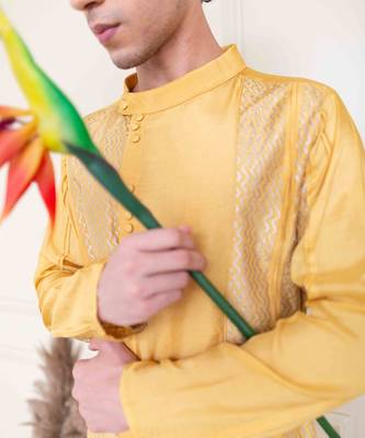 Mustard Cotton Silk Kurta 3