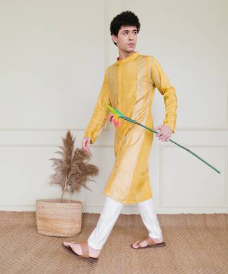Mustard Cotton Silk Kurta 4