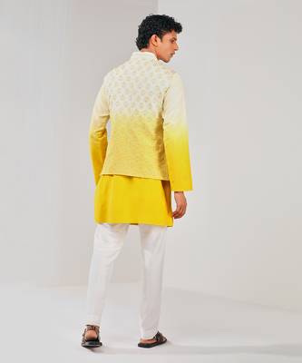 Yellow & White Ombre Dupion Silk Nehru Jacket 4