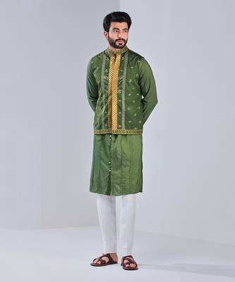 Heena Green Dupion Silk Nehru Jacket 1