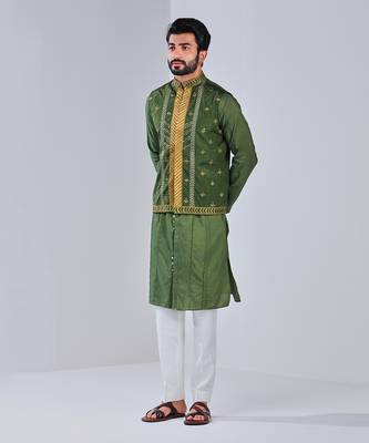 Heena Green Dupion Silk Nehru Jacket 2