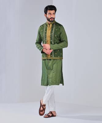 Heena Green Dupion Silk Nehru Jacket 3