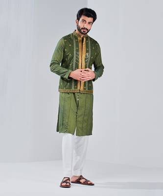 Heena Green Dupion Silk Nehru Jacket 4