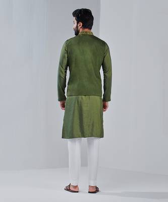 Heena Green Dupion Silk Nehru Jacket 5