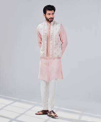 Pastel Pink Dupion Silk Nehru Jacket 1
