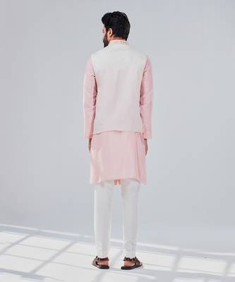 Pastel Pink Dupion Silk Nehru Jacket 2